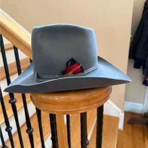 Men's Gray Vintage Cowboy Fedora Hat with Feather Accent made in USA